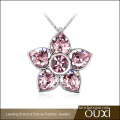 OUXI 2017 New Trending Fashion Lady Jewelry Pink Crystal Heart Leaf Flower Pendant Crystal Flower Pendant Necklace